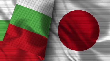 Japonya ve Bulgaristan Gerçekçi Bayrak Kumaş Dokusu 3B Görüntü