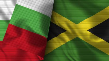 Jamaika ve Bulgaristan Gerçekçi Bayrak Kumaşı Dokusu 3B Görüntü