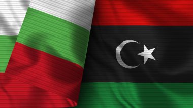 Libya ve Bulgaristan Gerçekçi Bayrak Kumaşı Dokusu 3B Görüntü