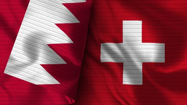Švýcarsko Bahrajn Realistické Vlajky Textilní Textura Ilustrace — Stock fotografie