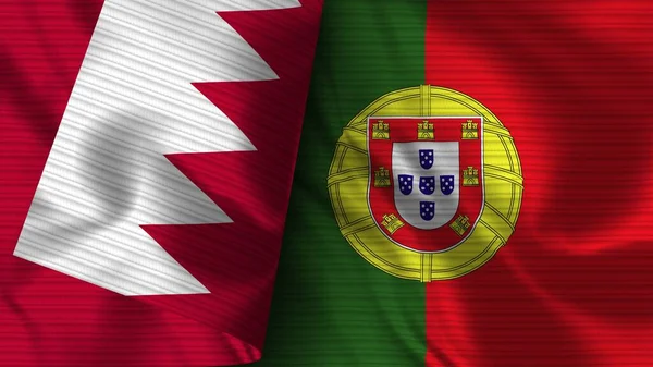 Portugal Bahrain Realistic Flag Fabric Texture Illustration — Zdjęcie stockowe