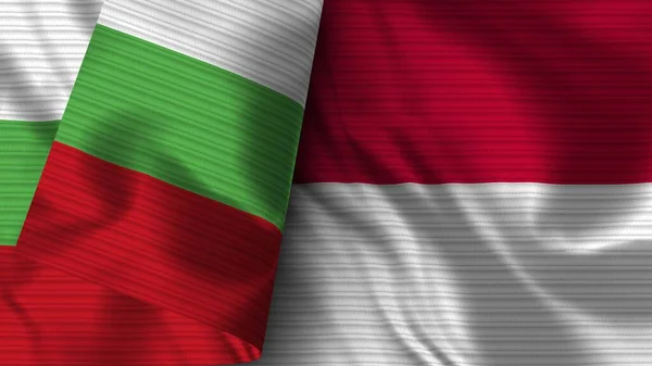 Indonesia Bulgaria Bandiera Realistica Tessuto Texture Illustrazione — Foto Stock