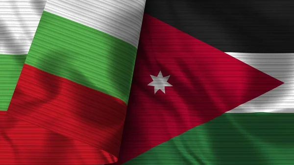 Jordanien Und Bulgarien Realistische Flagge Stoff Textur Illustration — Stockfoto