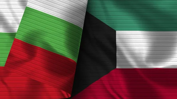 Kuwait Und Bulgarien Realistische Flagge Stoff Textur Illustration — Stockfoto