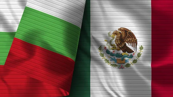 Mexico Bulgaria Realistic Flag Fabric Texture Illustration — Stock Photo, Image