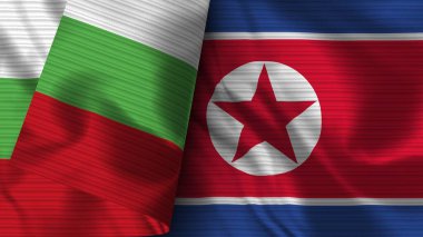 Kuzey Kore ve Bulgaristan Gerçekçi Bayrak Kumaşı Dokusu 3D Görüntü
