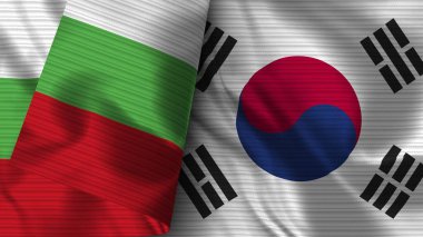 Güney Kore ve Bulgaristan Gerçekçi Bayrak Kumaşı Dokusu 3D Görüntü