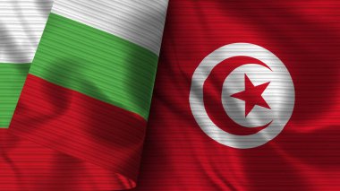 Tunus ve Bulgaristan Gerçekçi Bayrak Kumaşı Dokusu 3D Görüntü
