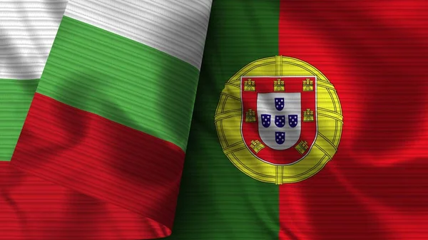 Portugal Bulgaria Tela Bandera Realista Textura Ilustración — Foto de Stock