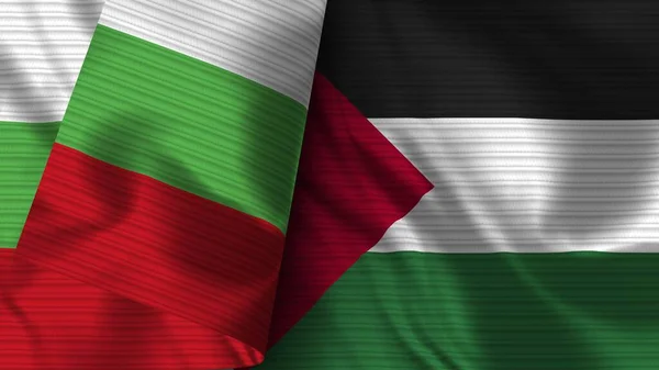 Palestine Bulgaria Realistic Flag Fabric Texture Illustration — Stock Photo, Image