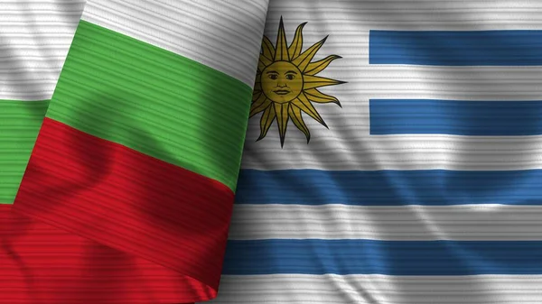 Uruguay Bulgarije Realistische Vlag Stof Textuur Illustratie — Stockfoto