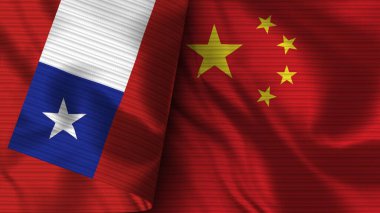 Çin ve Şili Gerçekçi Bayrak Kumaşı Dokusu 3B Görüntü