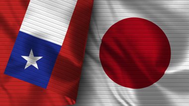 Japonya ve Şili Gerçekçi Bayrak Kumaşı Dokusu 3B Görüntü