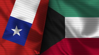 Kuveyt ve Şili Gerçekçi Bayrak Kumaşı Dokusu 3B Görüntü