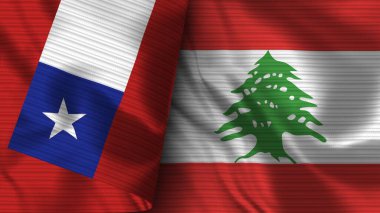 Lübnan ve Şili Gerçekçi Bayrak Kumaşı Dokusu 3B Görüntü