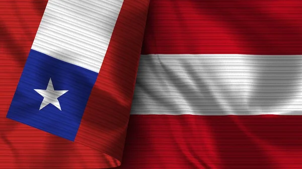 Rakousko a Chile Realistické vlajky Textilní textura 3D ilustrace — Stock fotografie