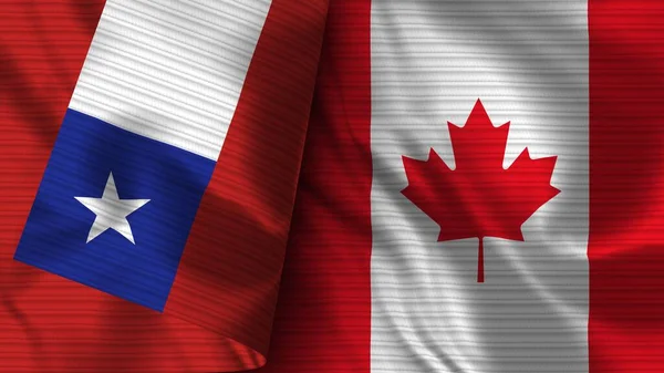 Καναδάς και Χιλή Ρεαλιστική Σημαία Ύφασμα 3D Εικονογράφηση — Φωτογραφία Αρχείου
