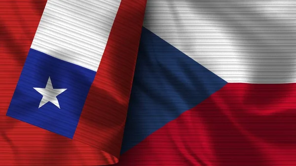 Czech Republic and Chile Realist Flag Fabric Texture 3D Illustration — стокове фото