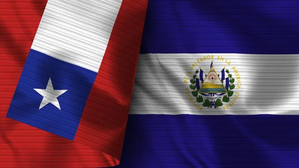El Salvador a Chile Realistické vlajky textilní textura 3D ilustrace — Stock fotografie