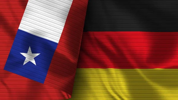 Německo a Chile Realistické vlajky textilní textura 3D ilustrace — Stock fotografie