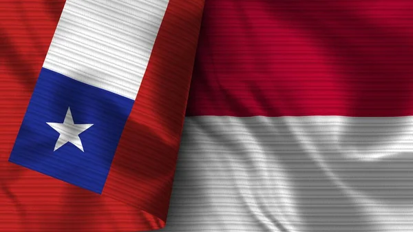 Indonesia y Chile Tela de Bandera Realista Textura Ilustración 3D —  Fotos de Stock