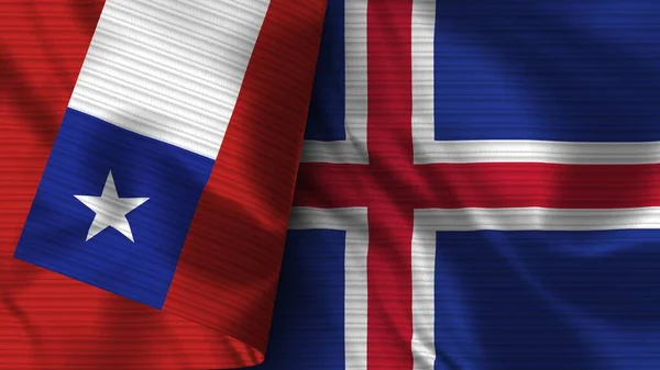 Iceland and Chile Realistic Flag  Fabric Texture 3D Illustration — Stock Photo, Image