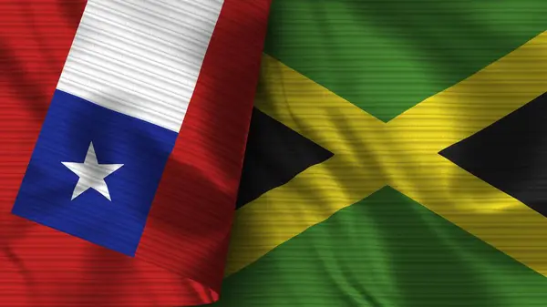 Jamajka i Chile Realistyczna flaga Tekstura tkaniny 3D Ilustracja — Zdjęcie stockowe