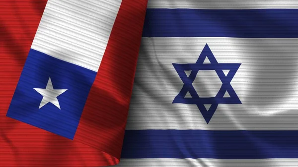Izrael és Chile Realisztikus zászló szövet textúra 3D illusztráció — Stock Fotó