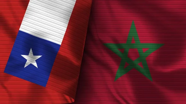 Marokko en Chili Realistische vlag stof textuur 3D Illustratie — Stockfoto