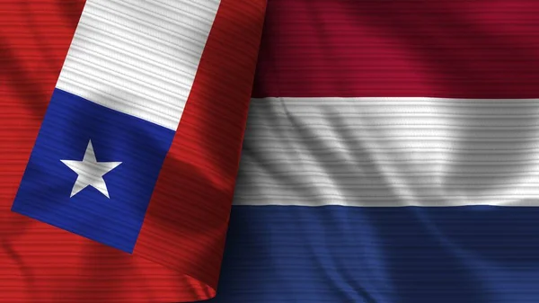 Nederland en Chili Realistische Vlag Textuur 3D Illustratie — Stockfoto