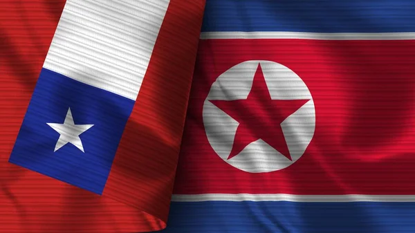 Βόρεια Κορέα και Χιλή Ρεαλιστική Σημαία Ύφασμα 3D Εικονογράφηση — Φωτογραφία Αρχείου