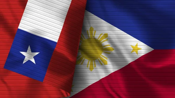 Philippines and Chile Realist Flag Fabric Texture 3D Illustration — стокове фото