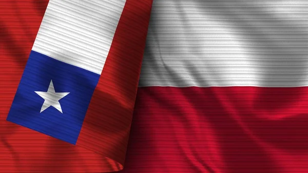 Poland and Chile Realist Flag Fabric Texture 3D Illustration — стокове фото