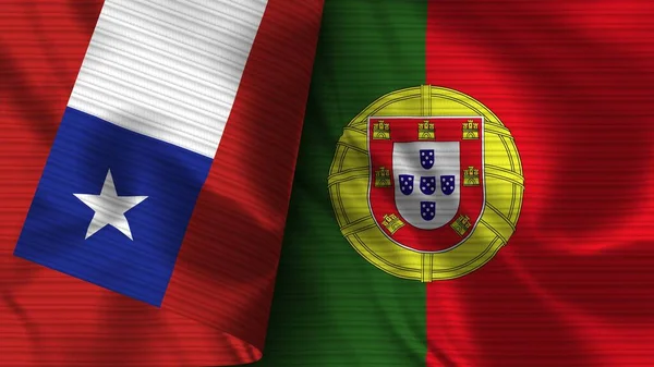 Portugal and Chile Realist Flag Fabric Texture 3D Illustration — стокове фото