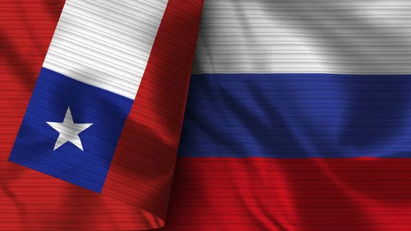 Russia and Chile Realist Flag Fabric Texture 3D Illustration — стокове фото