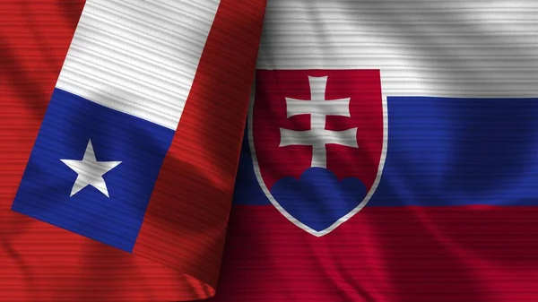 Slovakien och Chile Realistisk flaggväv Textur 3D Illustration — Stockfoto