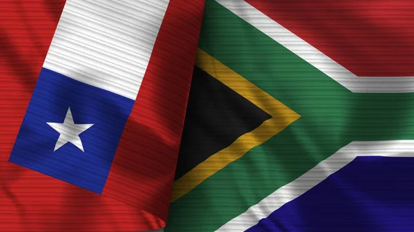 Dél-Afrika és Chile Realisztikus zászló szövet textúra 3D illusztráció — Stock Fotó