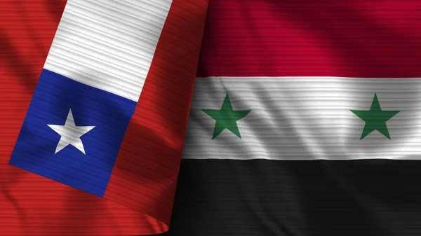 Syrien och Chile Realistisk flaggväv Textur 3D Illustration — Stockfoto