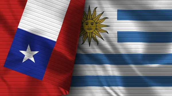 Uruguay en Chili Realistische vlag stof textuur 3D Illustratie — Stockfoto