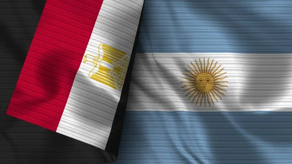 Argentína Egyiptom Realisztikus Zászló Szövet Textúra Illusztráció — Stock Fotó
