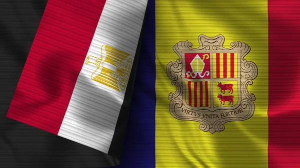 Andorra Egyiptom Realisztikus Zászló Szövet Textúra Illusztráció — Stock Fotó