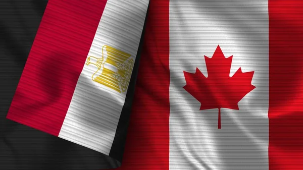 Canada Egypte Realistische Vlag Stof Textuur Illustratie — Stockfoto