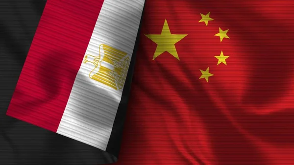 Cina Egitto Bandiera Realistica Tessuto Texture Illustrazione — Foto Stock