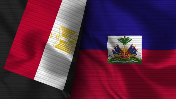 Haïti Egypte Realistische Vlag Stof Textuur Illustratie — Stockfoto