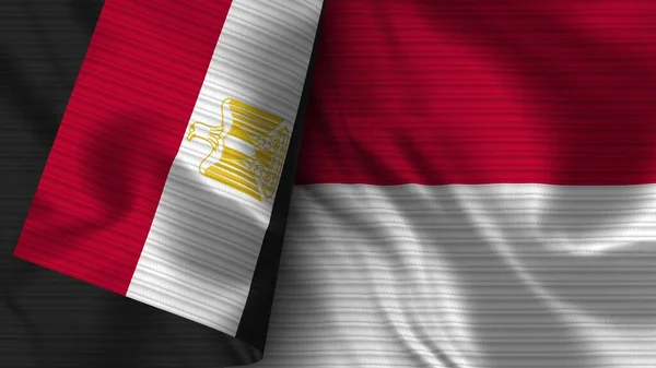 Indonesia Egitto Realistico Bandiera Tessuto Texture Illustrazione — Foto Stock