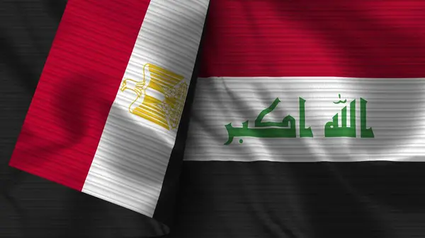 Irak Und Ägypten Realistische Flagge Stoff Textur Illustration — Stockfoto