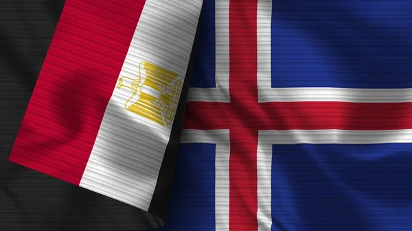 Ijsland Egypte Realistische Vlag Stof Textuur Illustratie — Stockfoto