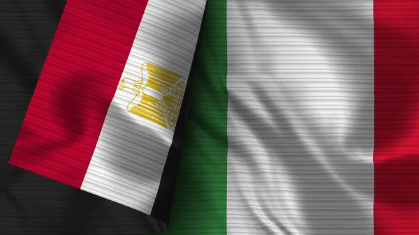 Italia Egitto Realistico Bandiera Tessuto Texture Illustrazione — Foto Stock