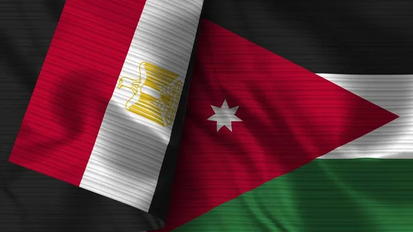 Jordanien Und Ägypten Realistische Flagge Stoff Textur Illustration — Stockfoto