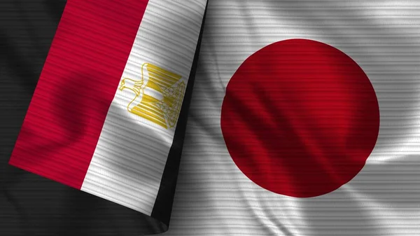 Japão Egito Realista Bandeira Tecido Textura Ilustração — Fotografia de Stock